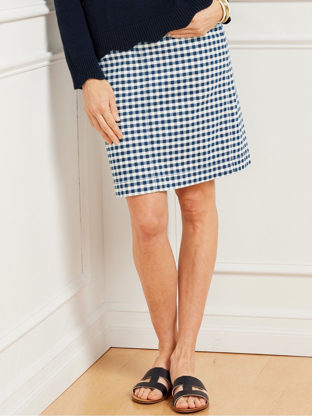 Talbots Navy and White Gingham Mini Skirt